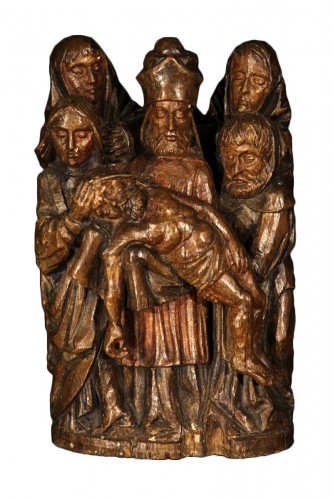 Carved oak wood Lamentation of the dead Christ, Rhine work circa 1500