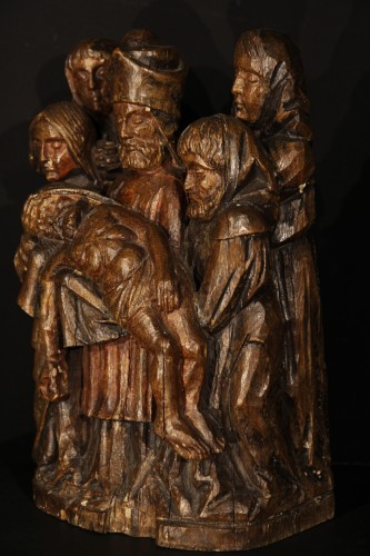 Sculpture  - Carved oak wood Lamentation of the dead Christ, Rhine work circa 1500