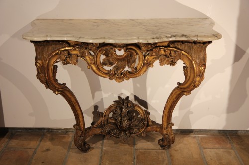 Console Louis XV en bois doré, Provence époque XVIIIe - Mobilier Style Louis XV