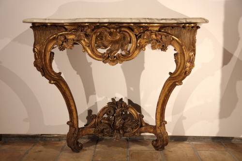 XVIIIe siècle - Console Louis XV en bois doré, Provence époque XVIIIe