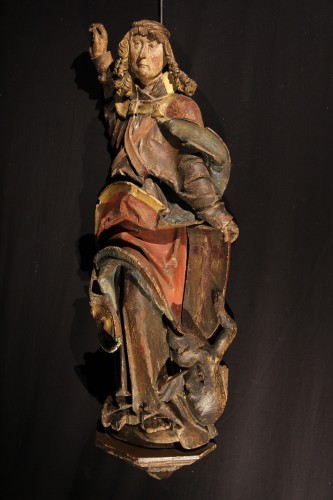 Sculpture Sculpture en Bois - Saint Georges terrassant le Démon. Travail Souabe 1ère moitié du XVIe