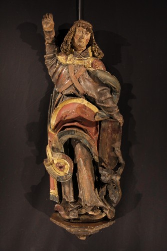 1st half of 16th C Swabian sculpture. Saint Georges slaying the Devil. - 