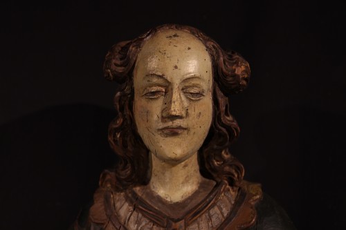 Sainte Barbe, statue en bois sculpté et polychrome -Travail Souabe époque XVIe - Sculpture Style 