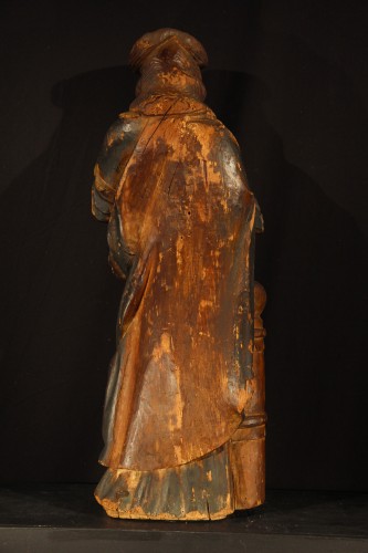<= 16th century - Saint Barbara. 16th C Statue in carved and polychrome wood. Swabian work