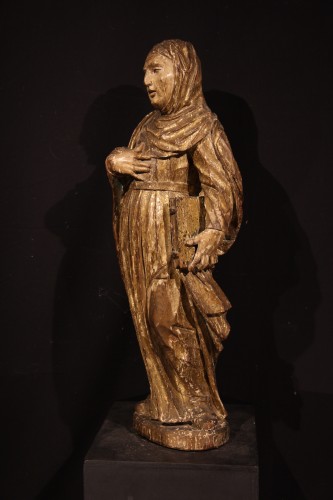Sainte moniale en bois de résineux doré et polychrome, Espagne XVIe - Sculpture Style 