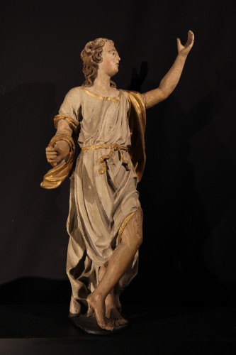 Sculpture Sculpture en Bois - Paire d’anges en bois de chêne sculpté, polychrome et doré. France début XVIIIe siècle