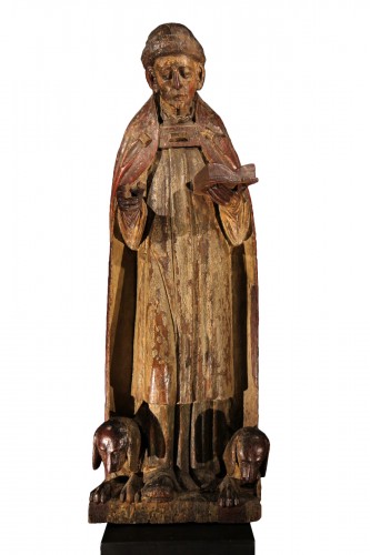 Late 16th C Statue: Saint Dominique in coak wood with traces of polychromy.