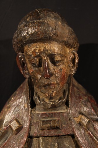 Late 16th C Statue: Saint Dominique in coak wood with traces of polychromy. - Sculpture Style 