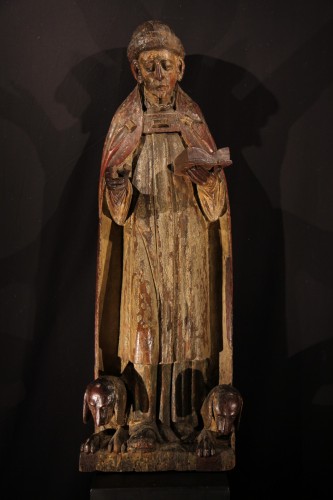  - Late 16th C Statue: Saint Dominique in coak wood with traces of polychromy.