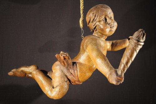  - 17th C pair of candle holders cherubs in polychrome wood. From Spain ?