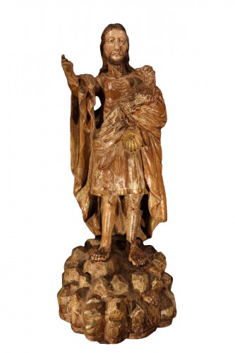 18thC Spanish School. St John the Baptist. Sculpture in walnut wood.