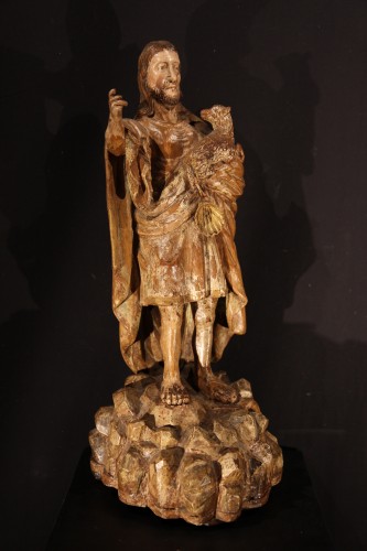 St Jean Baptiste en noyer avec traces de polychromie - Espagne XVIIIe siècle - Sculpture Style 