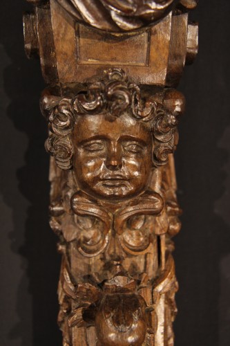 Sculpture  - 17th C French School Pair of carved walnut wood pilasters