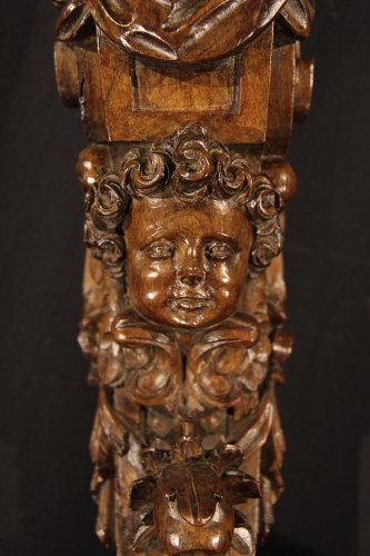 17th C French School Pair of carved walnut wood pilasters - 
