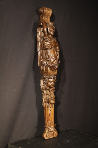 17th C French School Pair of carved walnut wood pilasters - 