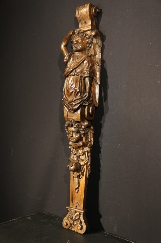  - 17th C French School Pair of carved walnut wood pilasters