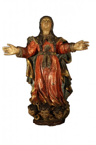 18thC Virgin of the Assumption. Polychrome and gilt wood. Brazilian baroque