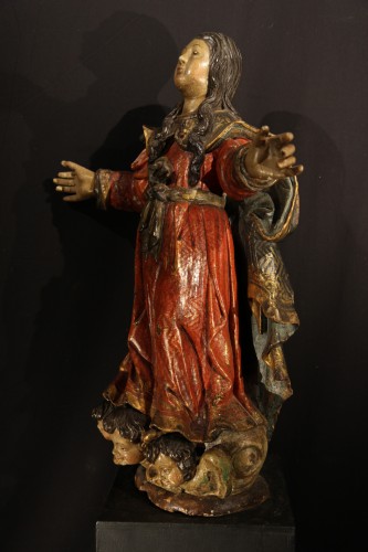 Sculpture  - 18thC Virgin of the Assumption. Polychrome and gilt wood. Brazilian baroque