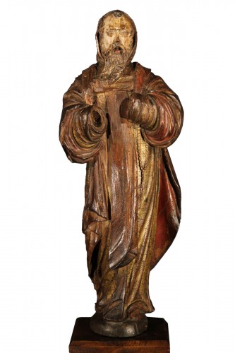 St Antoine le grand - Statuette en bois de noyer avec traces de dorure et polychromies
