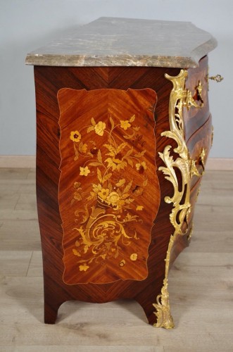Napoléon III - Napoleon III chest of drawers in gilded bronze marquetry