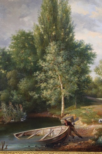 Tableaux et dessins Tableaux XIXe siècle - H.Thayer - Jeune homme à la barque