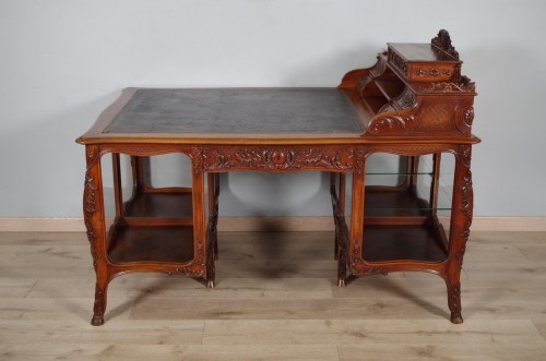 Antiquités - Double-sided walnut desk circa 1900