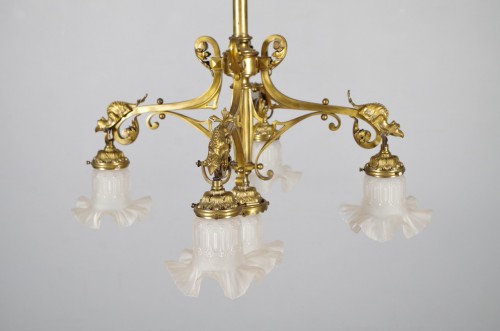 Neo-Gothic bronze chandelier circa 1880 - 