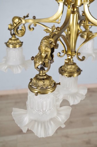 Napoléon III - Neo-Gothic bronze chandelier circa 1880