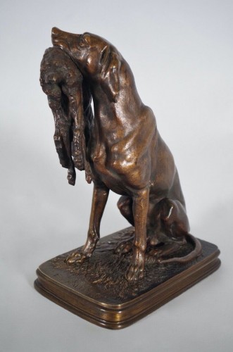 Antiquités - Ferdinand Pautrot - Braque au lièvre - Bronze