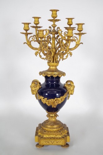 Lighting  - French Napoléon III bronze and porcelain candelabra
