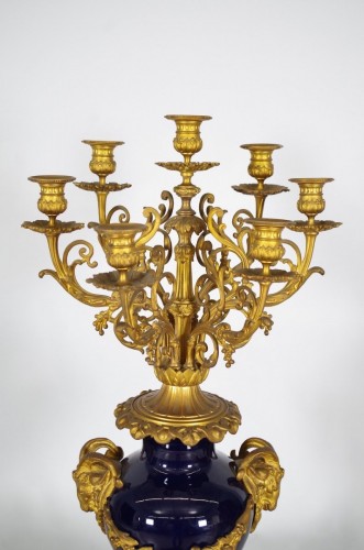 French Napoléon III bronze and porcelain candelabra - 