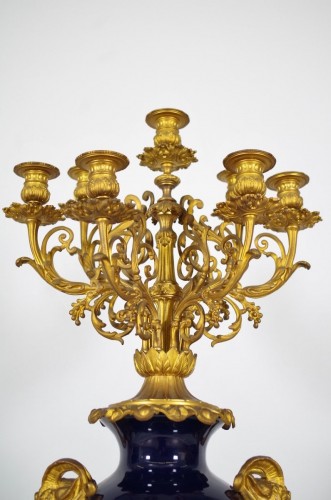 19th century - French Napoléon III bronze and porcelain candelabra