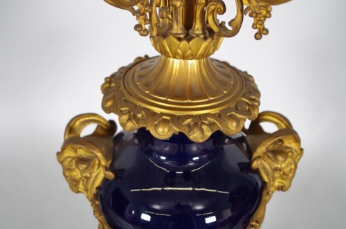 French Napoléon III bronze and porcelain candelabra - Napoléon III