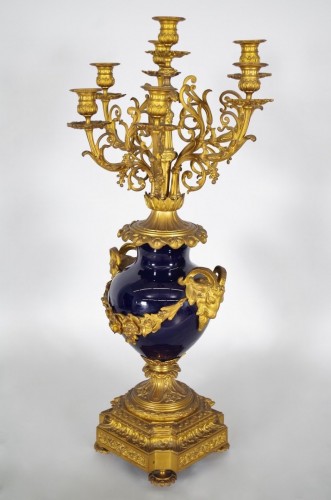 Antiquités - French Napoléon III bronze and porcelain candelabra