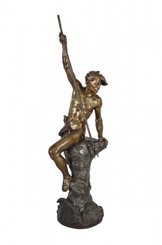 Ernest Justin Ferrand (1846-1932) Pêcheur au harpon - Bronze