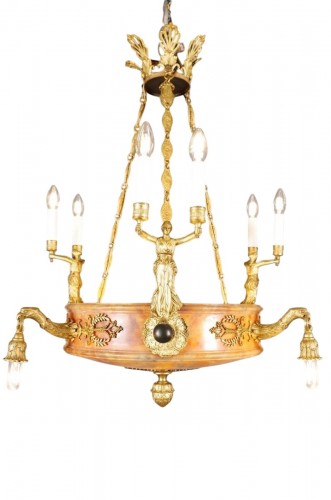 Lustre en bronze doré et albâtre