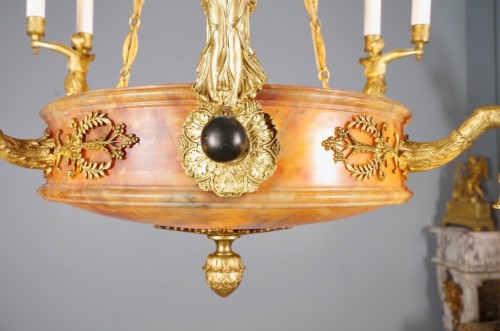 XXe siècle - Lustre en bronze doré et albâtre