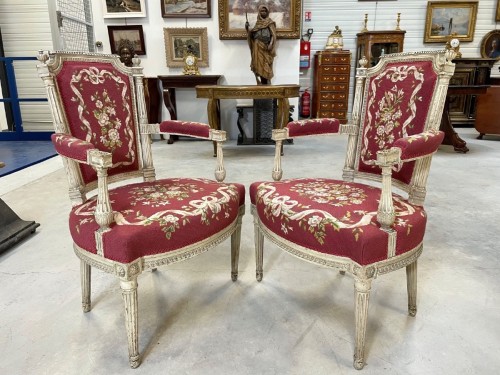 Sièges Fauteuil & Bergère - Cinq fauteuils peints époque Directoire
