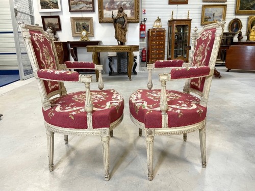 Antiquités - Cinq fauteuils peints époque Directoire