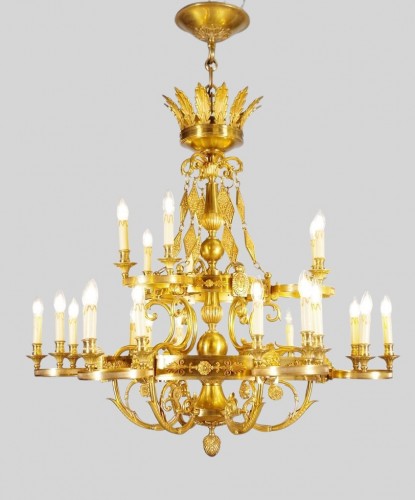 Maison Lucien Gau – Set of three large Empire style chandeliers - Lighting Style 