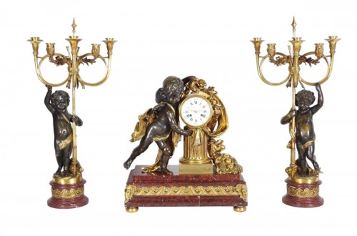 Garniture de cheminée Napoléon III signée Alfred Emmanuel Louis Beurdeley