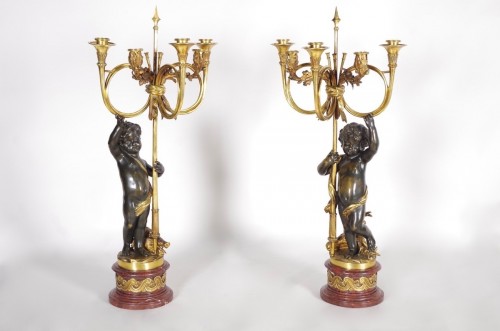 Antiquités - Garniture de cheminée Napoléon III signée Alfred Emmanuel Louis Beurdeley