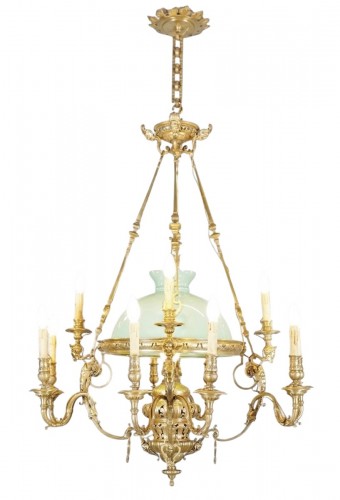 Suspension Napoléon III en bronze doré et opaline vers 1860