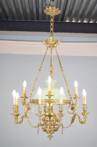 Suspension Napoléon III en bronze doré et opaline vers 1860 - Luminaires Style Napoléon III