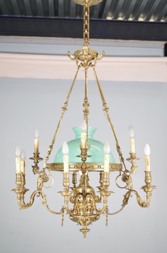 Luminaires Lustre - Suspension Napoléon III en bronze doré et opaline vers 1860