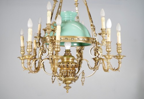 Suspension Napoléon III en bronze doré et opaline vers 1860 - Antiquités Saint Jean