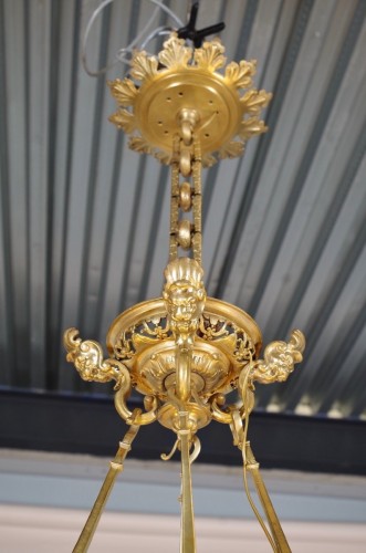Antiquités - Suspension Napoléon III en bronze doré et opaline vers 1860