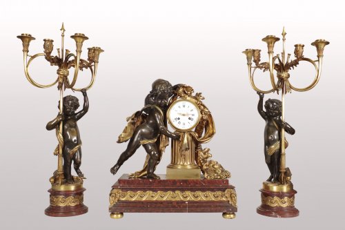 Garniture de cheminée par Alfred Emmanuel Louis BEURDELEY - Horlogerie Style Napoléon III