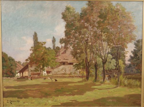 Les abords de la ferme - Clovis Terraire (1858-1931) - Antiquités Saint Jean