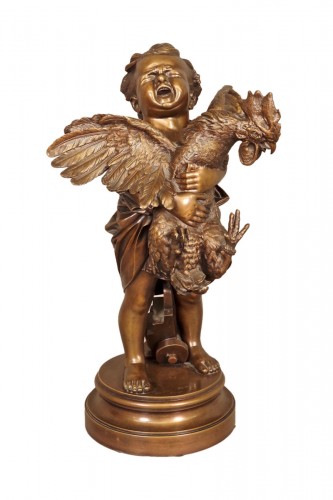 Bronze enfant au coq signé Cecioni (1838-1886)